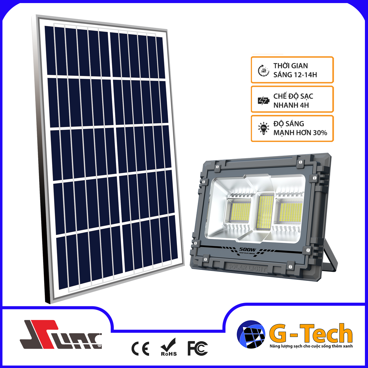 Đèn Pha Năng Lượng Mặt Trời 500W